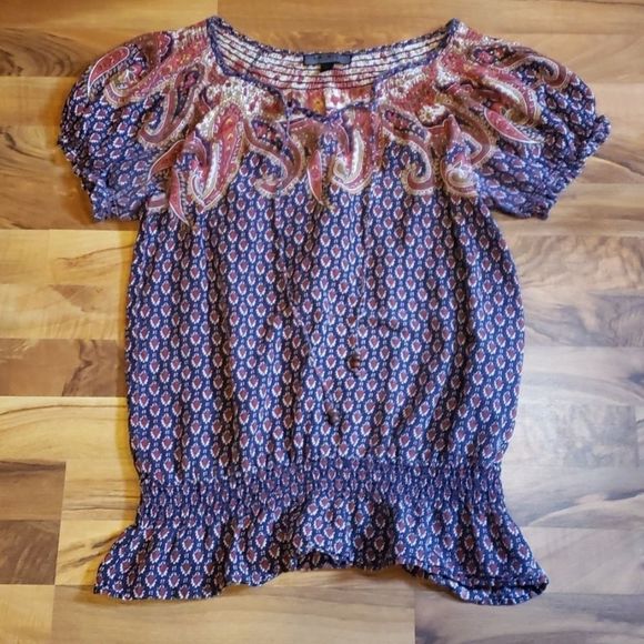 Nine West Navy and Red Paisley Blouse - Picture 2 of 8